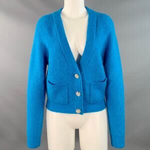 GANNI Size S Blue Alpaca Blend Rhinestones Cropped Cardigan